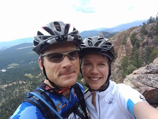 Susan and Hans Preiss stop for a photo on their trail ride