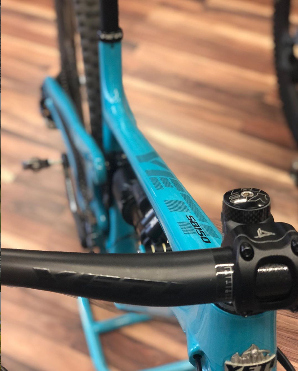 Yeti bike frame and handlebar close-up view