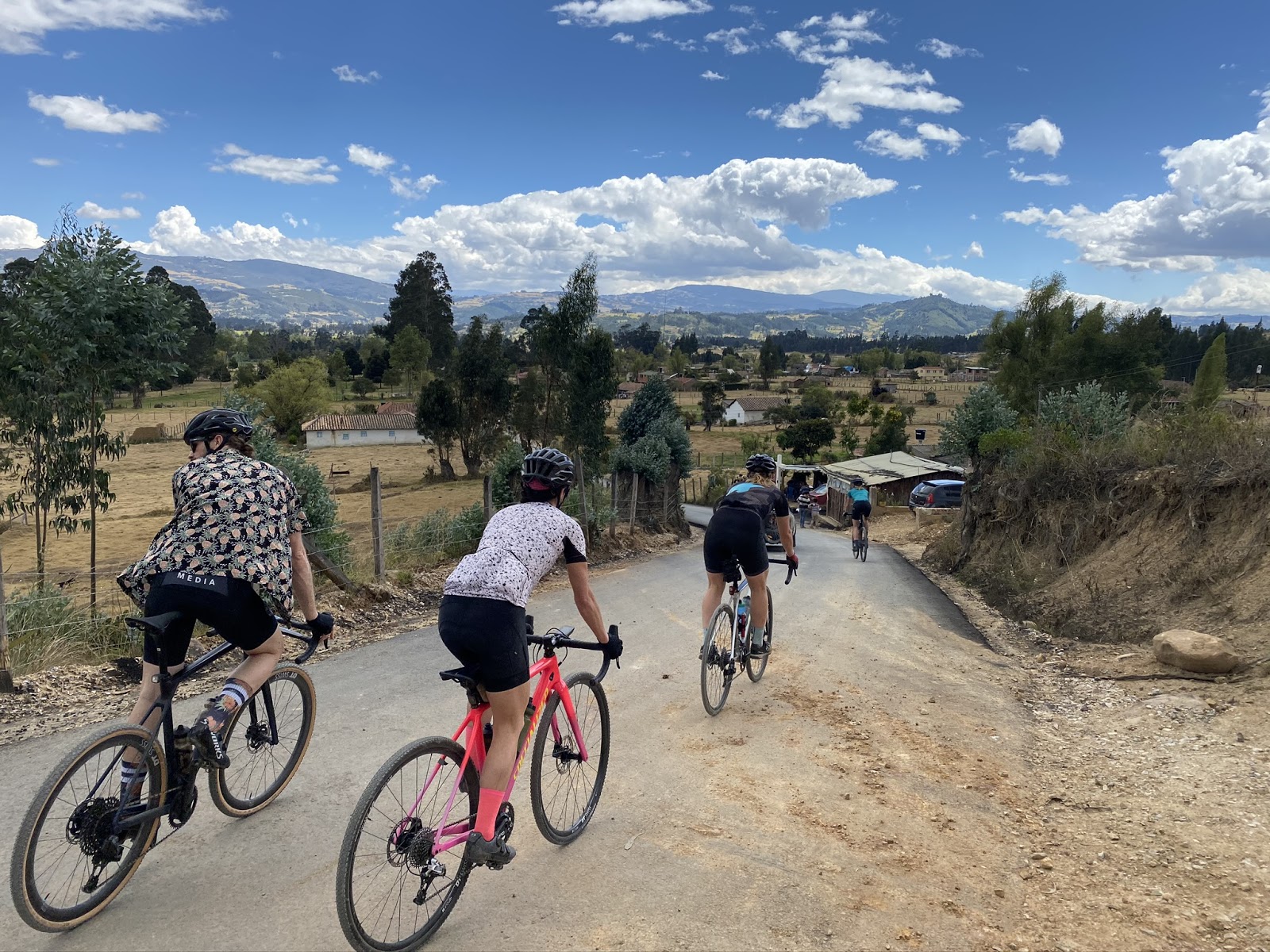 Group of cyclists riding through Colombia